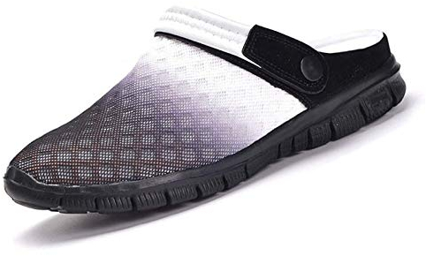 Clogs Herren Pantoletten Sommer Hausschuhe Gartenschuhe Mesh Sabot mit Rutschfest Weiche Sohle Freizeit Sandalen,Schwarz Grau,Gr.43