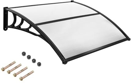 SFAREST 102/122/199 x 98cm Front Door Canopy, Outdoor Awning Window Back Garden Canopy, UV Rain Snow Protection Shelter for Patio Garden Porch (Grey + Black, 122 x 98 cm)