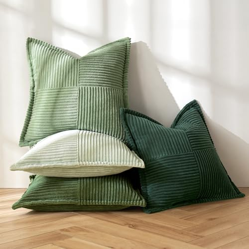 MIULEE 4er Set Kordsamt Frühling Kissenbezüge Weich Dekokissen Dekorativ Kissenbezug Modern Kissenhülle Sofakissen Zierkissen Couchkissen für Wohnzimmer Schlafzimmer Grüne Serie 40x40 cm