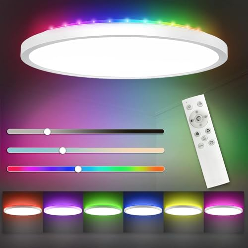 TOPBOS LED Deckenlampe Dimmbar - 30W Ø30cm RGB Smart Deckenleuchte Rund,3000K-6500K,IP54 Wasserdicht,Fernbedienung,Ultradünne Deckenleuchte für Bad,Küche,Schlafzimmer