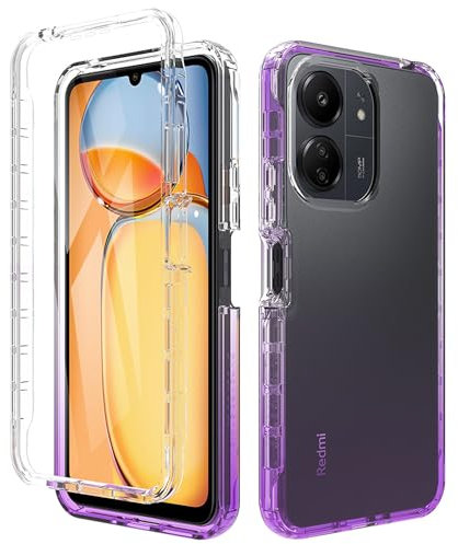 ESTH® Funda Transparente para Xiaomi Redmi 13C (4G/5G)/Poco C65 con Protector de Pantalla, Carcasa de Silicona con PC Bumper, Protector Antigolpes de 360 Grados, Púrpura