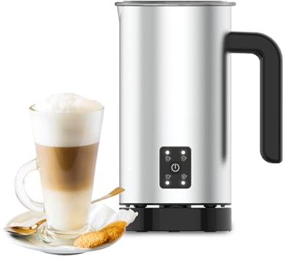 Avilia Espumador de leche eléctrico con función capuchino, silencioso, 550 W, antiadherente, base extraíble, para café gourmet en casa, capacidad 150 ml/300 ml, de acero inoxidable