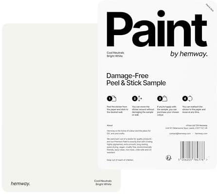 Hemway - Peel & Stick Sample for Our Interior Paint - Bright White | A5 Damage-Free, Accurate Colour Swatch | Test Our Matt Finishes for Interior Decor | Easy to use and eco-friendly