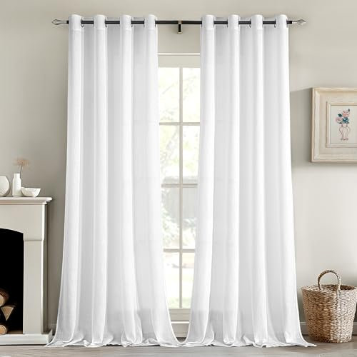 MIULEE Tende Finestre con Occhielli Tenda a Pannello Traslucido Tende Moderne a Vela Trasparente Adatte per Porte Balcone Soggiorno Camera da Letto 2 Pezzo Set Bianco Puro 140x280 cm