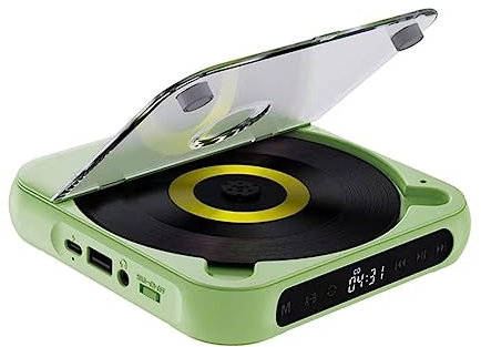 Komdndht Portable CD Player LED Screen, Stereo Player, Wall Mountable CD Music Player with FM Radio -Green