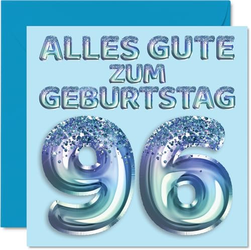 Stuff4 96. Geburtstagskarte für Männer - Blau Glitzerballons - Alles Gute zum Geburtstagskarten für 96 Jährige Mann Papa Opa, 145mm Sechsundneunzig Sechsundneunzigster Geburtstag Grußkarten