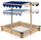 COSTWAY Sandkasten aus Zedernholz, Sandkiste mit schwenkbarem & höhenverstellbarem Dach, Sandbox groß 120 x 120 cm, bodenloses Design, Sitzhöhe 19cm