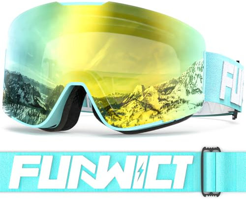 FUNWICT Skibrille Herren Damen Skibrille für Brillenträger Anti-Beschlag mit UV-Schutz Winddichte Skibrille Kompatibel mit Skihelm für Skating Snowboard Snowmobile (Gelb)