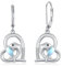 MEDWISE Delfin Ohrringe 925 Sterling Silber Herz Mondstein Hängend Tropfen Schmuck Geschenk Hypoallergener für Mädchen Kinder Ehefrau Freundin Weihnachts