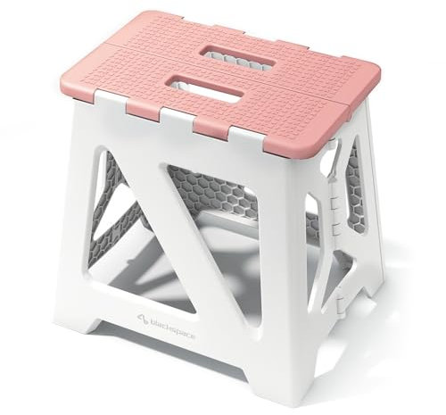 BLACKSPACE Hocker Klappbar, Stabil & Anti-Rutsch Faltbar Tritthocker, Tragbarer Leichtgewichtig, Ideal für Bad, Toilette, Küche - 33cm Hoch (Rosa)