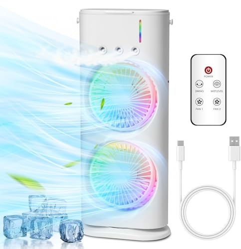 Bwaliffury Aire Acondicionado Portátil, Mini Enfriador de Aire, Enfriador De Aire, Enfriador por Evaporación con 7 Colores LED, Temporizador, 3 Velocidades