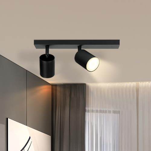 Lichtmaler LED Deckenstrahler 2 Flammig Deckelampe - Deckeleuchte Schwarz GU10 Deckenspots Schwenkbar 350° Spotlight Modern Spots für Flur Wohnzimmer Schlafzimmer, Gerades Fahrgestell