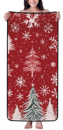 VOSERY Badetücher, 68 x 140 cm, weich, sehr saugfähig, große Badetücher, Weihnachten, Retro, rote Schneeflocken, Badetuch, Badetuch, Duschtücher für Badezimmer