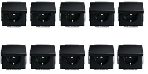 10 Stück Busch-Jaeger 20 EUK-885 SCHUKO® Steckdose Steckdosen-Einsatz mit Klappdeckel Schwarz Matt