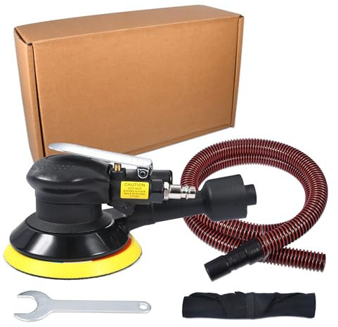 Industrieller Exzenterschleifer 125mm Druckluft mit Staubsammlung, Hochleistungs-Druckluftschleifer mit Klettverschluss, 12000 U/min, Multifunktionspolierer (Schwarz)