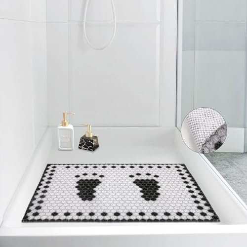 Luffa Duschmatte für ältere Menschen, rutschfest, Anti-Schimmel, schnell trocknend, 60 x 60 cm, Blau, runde Duschkabinenmatte