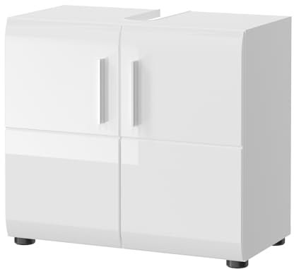 Inn.Furn Waschbeckenunterschrank in weiß Hochglanz Badezimmer Unterschrank glänzend 60 x 54 cm Waschtisch Hunter