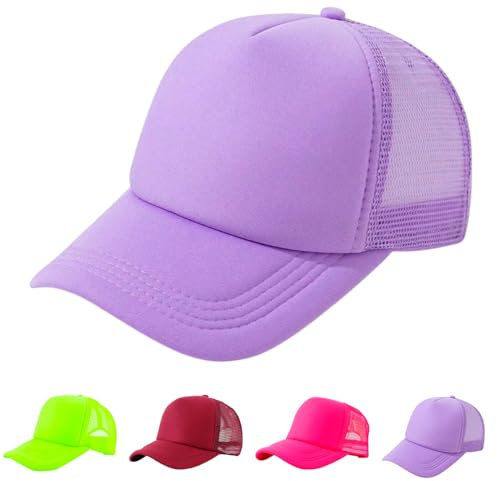Gorra de Camionero de Espuma para Hombre y Mujer, 5 Paneles, Ajustable, Corona Alta con Malla, Unisex, Ideal para Verano, Deportes y Actividades al Aire Libre (FR/ES, Números, 56, 60, Lila)