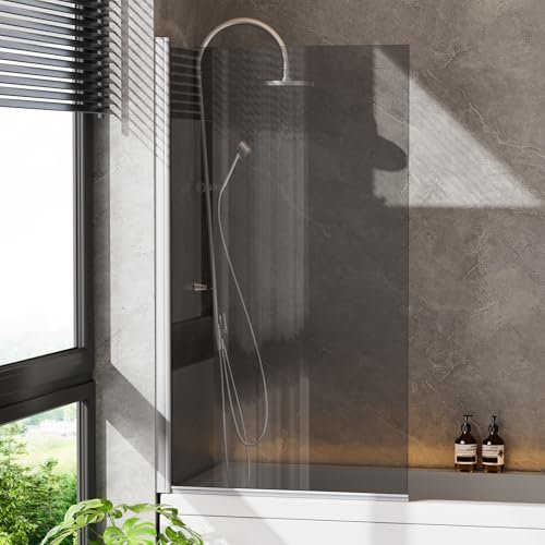 INMOZATA Shower Screen, Grey Tempered Glass Shower Screen for Bath, Over Bath Shower Screen Glass Panel, 800 * 1400mm