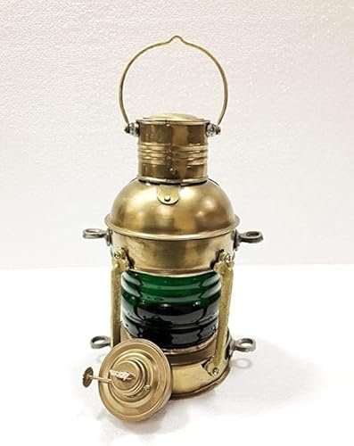 Lámpara náutica antigua de barco de 25,4 cm para barco, color verde, farol de aceite marítimo, coleccionable decorativo