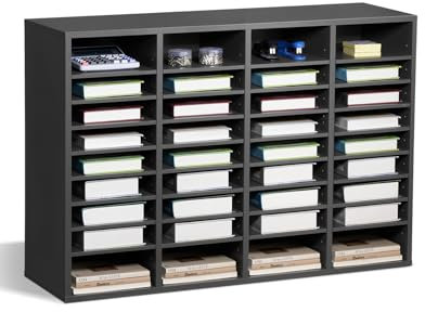 VEVOR Literatur-Organizer Dokumentenablage mit 36 Fächern & einstellbaren Regalen, Aktensortierer Briefablage Dokumentenlager aus mitteldichter Faserplatte, Aufbewahrung für Büro Klassenzimmer grau