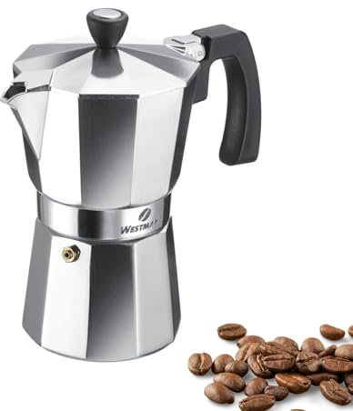 Westmark Espressokocher Brasilia, 1 Stk – Klassischer Kaffeekocher für 6 Tassen – Robuster Kaffeebereiter aus Aluminium für aromatischen Kaffee – Silber/Schwarz