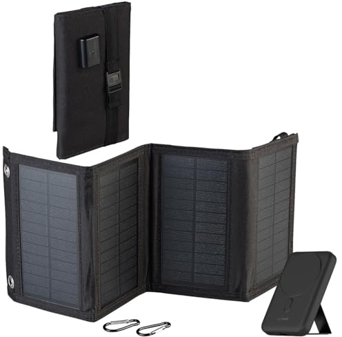 revolt Akku Powerbank: Magnetische Powerbank mit 10-Watt-Falt-Solarpanel, Qi, 10.000 mAh (mit Qi-Ladefunktion, Slim-USB-Powerbank)