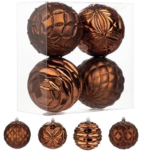 Ø10cm 4er-Set Weihnachtskugeln Christbaumschmuck Große Weihnachtskugeln Kunststoff Weihnachtsdeko Weihnachtsbaum Dekoration Set für Weihnachtsbaum Christbaumkugeln, Sekt