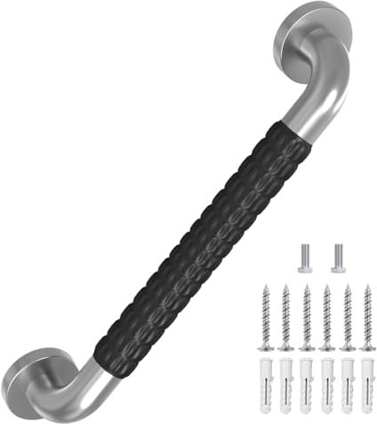 Wall Mounted Balance Bars with Anti Slip Rubber Shower Grab Bar Bathtub Safety Support Handrails Bathroom Grips Heavy Duty Rail for Seniors and Elderly Handicap Assist Handle (12 Inch 1 Pack)