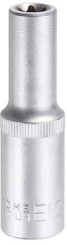 QUARKZMAN Douille E-Torx 1/2 Entraînement E12 Douille Profonde Torx Externe Cr-V Acier 6 Points Douille Spline Femelle pour Réparations Auto Entretien Maison Bricolage