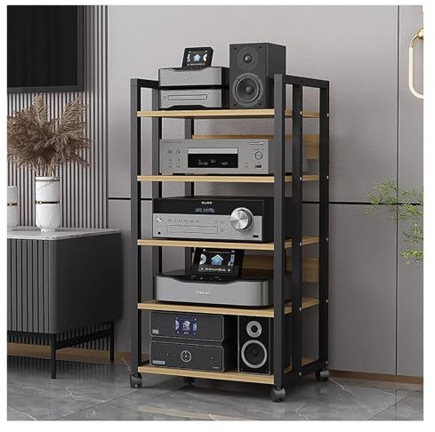 SGKOMN 5-stufiger Stereo-Receiver-Schrank, Möbel, Lautsprecher, Verstärker, Aufbewahrungseinheit, AV-Komponenten-Medienständer, Audio-Video-Turm, Player, CD, DVD, Plattenspieler, TV-Z(Yellow-5 Tier)