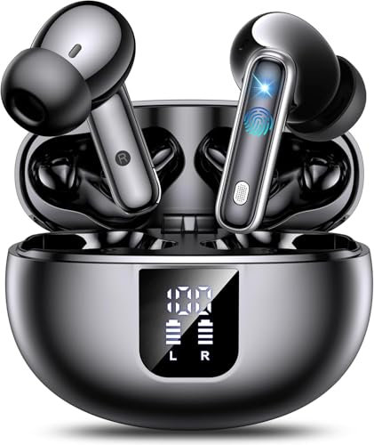 Auriculares Bluetooth intrauditivos, auriculares inalámbricos ANC Bluetooth 5.4, Modo transparencia Cascos Sonido estéreo con graves profundos, 36H Tiempo de reproducción Pantalla LED, IP7 Impermeable