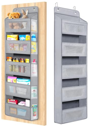 Meolsaek Over Door Storage Organiser，46lbs Load and Anti-Tilt Design, 5 Tier Behind Door Storage, Back of Door Storage Perfect for Closet Organizers, Bathroom Door Storage (Grey)