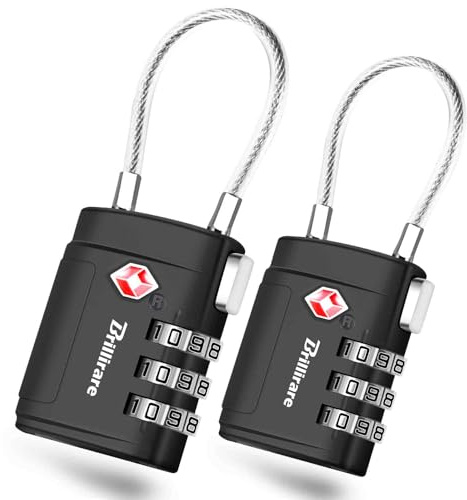 Gepäckschlösser, TSA-zugelassenes Kombinationsschloss mit Kabel, Koffer-Vorhängeschloss mit Legierungskörper, 3-stelliges wasserdichtes Metallschloss, TSA-akzeptiert, schlüssellos, rücksetzbares