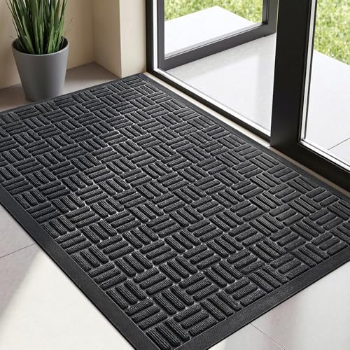 Tuocal Fußmatte Außen 43 x 75 cm, Schmutzfangmatte Waschbar Innen, Grau | Rutschfest Saugstark Fussmatte Aussen, Leicht zu Reinigen, Schmutzfänger Türmatte für Innen, Eingang, Haustür, Balkon