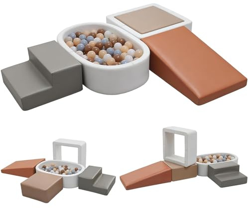 Juego de 5 Bloques de Espuma para Niños: Cuero sintético Bloques Psicomotricidad Infantil con Piscina de Pelotas(Sin Pelotas)- Set de Escalada Suave Ligero para Interior Infantil para Escalar y Niños