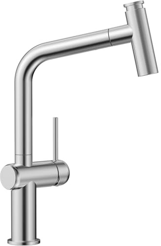 CECIPA Grifo de cocina extensible, grifo de cocina de acero inoxidable con ducha, dos tipos de chorro de agua, grifo mezclador de alta presión, giratorio 360°, cepillado