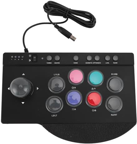 Diyeeni Arcades Joystick, Fighting Stick Controller mit USB-Anschluss, Turbo- und Makrofunktionen, Dual-Modus, 8 Große Tasten und Gummihandauflage, für Android TV Box, Wins 7 8 10