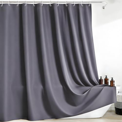 FAVORTALK Rideau de douche - Lavable - Anti-moisissure - Avec poids et 12 crochets - En polyester - Gris foncé - 200 x 180 cm (H x l) - 1 pièce