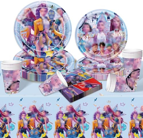 Luclay Geburtstag Party Pappteller Kindergeburtstag- Kpop Partygeschirr Set Birthday Geburtstagsdeko Mädchen Junge Geschirr Party Tableware Supplies Kit Teller Tischdecke Servietten Tassen Kinder