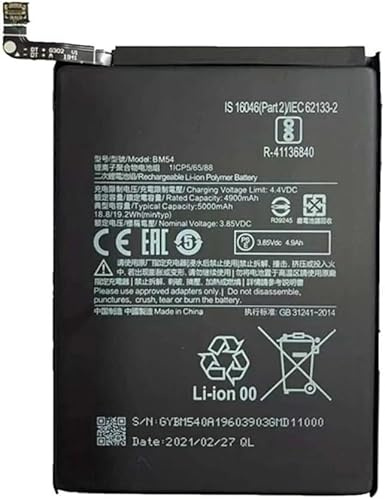 Batería Modelo BM54 Compatible para Redmi Note 9T / Redmi Note 9 Pro | 5000mAh | 3,87V | Iones de Litio | OEM | Capacidad Original