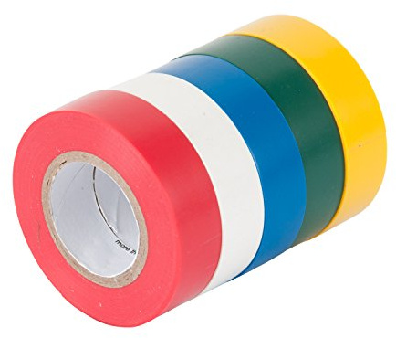 Gardner Bender GTPC-550 Electrical Tape, ½ in x 20 ft., Durable, Easy-Wrap, Flame Retardant, 5 Pk, Red, White, Blue, Green, Yellow