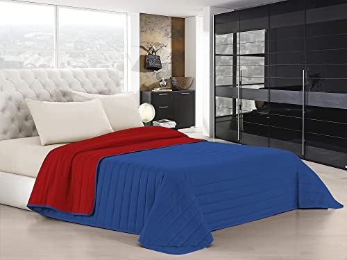 Italian Bed Linen Q-EL-1P Elegant Sommer Steppdecke royal blau/rot, 100% Mikrofaser, 170x270cm