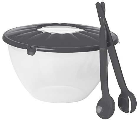 Plast Team Salatschüssel mit Besteck, Polypropylen, Castle Rock, 30 x 30 x 30 cm