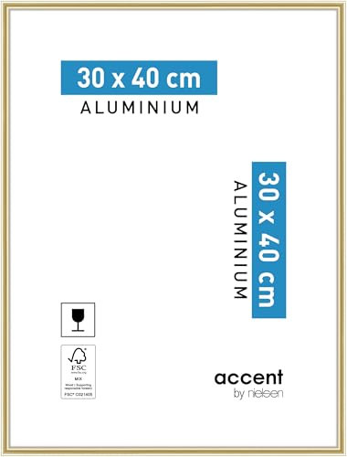 accent by nielsen Bilderrahmen, 30 x 40 cm, Aluminium, Gold glanz, Fotorahmen zum Aufhängen im Hoch- & Querformat, Echtglas, Accent