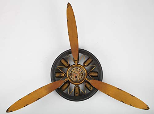 point home Design-Wanduhr Flugzeug-Propeller aus Metall, Retro, gelb, 79cm