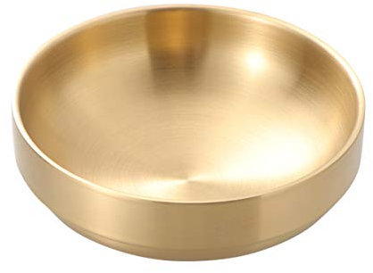 HEMOTON Hetomon 19 cm Edelstahl Goldene Doppel Schüssel Schüssel Suppen Dicke Bibimbap Nudelsuppe (Golden)