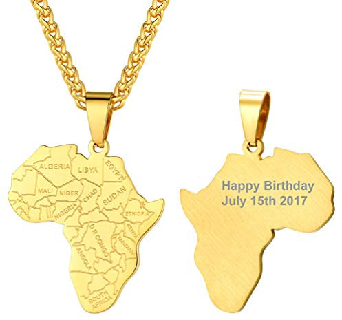 PROSTEEL 18k vergoldet Afrika Landkarte personalisiert Anhänger Halskette für Männer Jungen englischen Grenzen Design Kette afrikanische Hip Hop Stil Modeschmuck Accessoire für Weihnachten