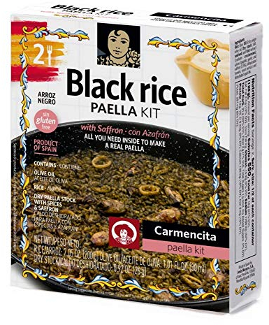 Carmencita. Kit de paella de arroz negro con azafrán. 256 g. 2 porciones.