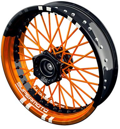 OneWheel Felgenaufkleber Motorrad passend für Supermoto Husqvarna 701 Design 9 | 17 Zoll | Vorder- und Hinterrad inkl. Farbiger Spokes (orange)